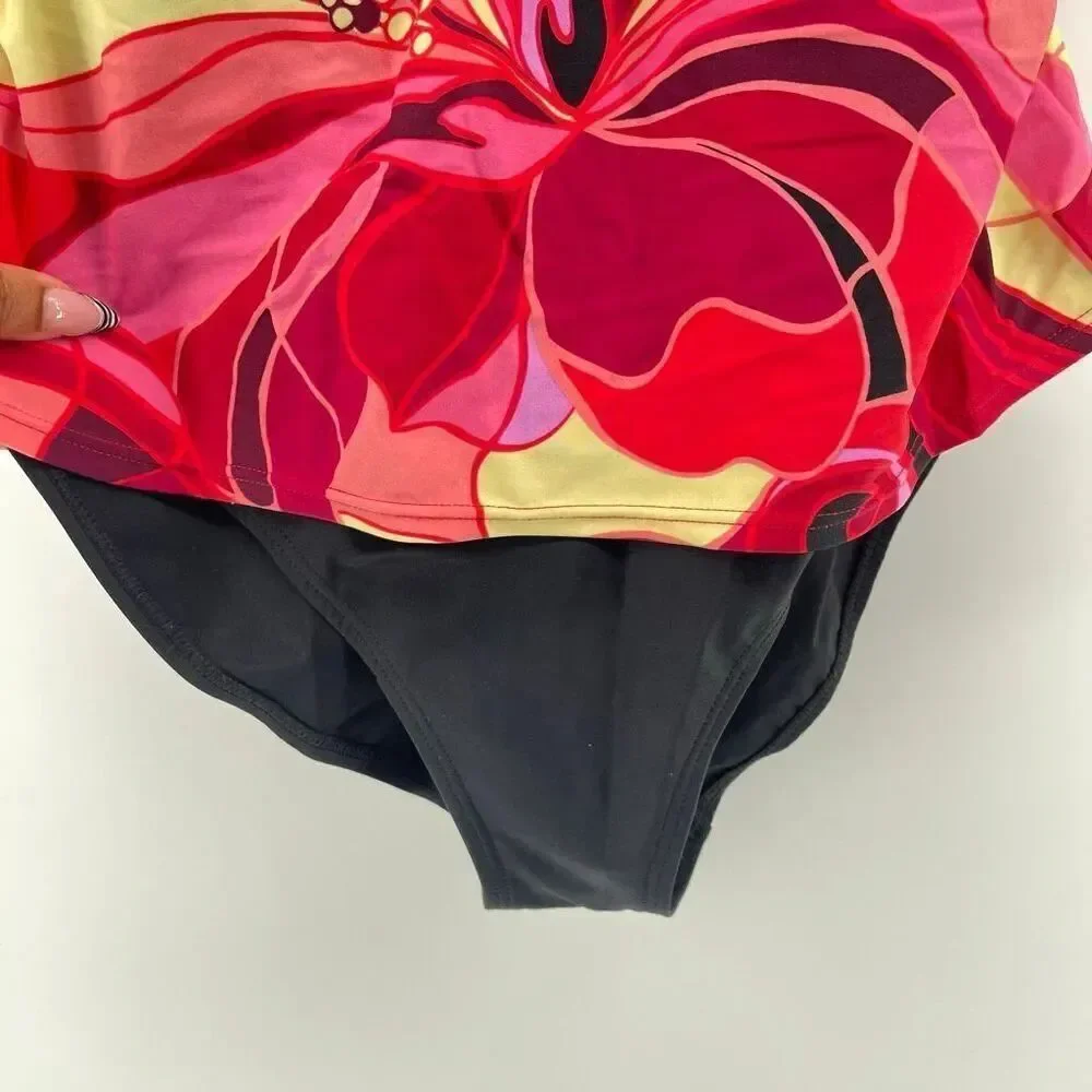Fanta Sizer Suit Women’s Size 14 Floral Tankini Swimsuit Red Pink Twist Front